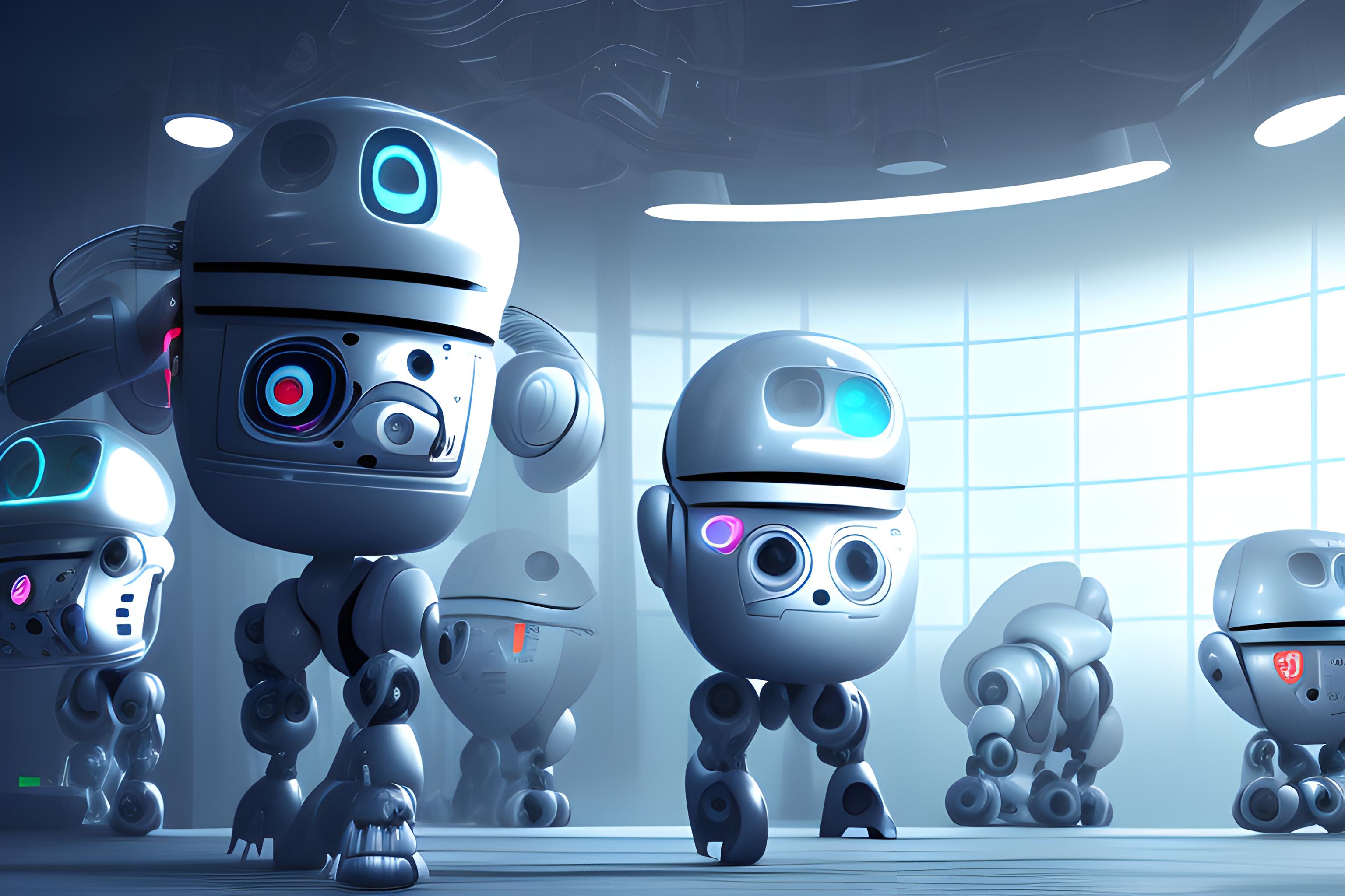 un bureau des robots qui travail sur des ordinateurs